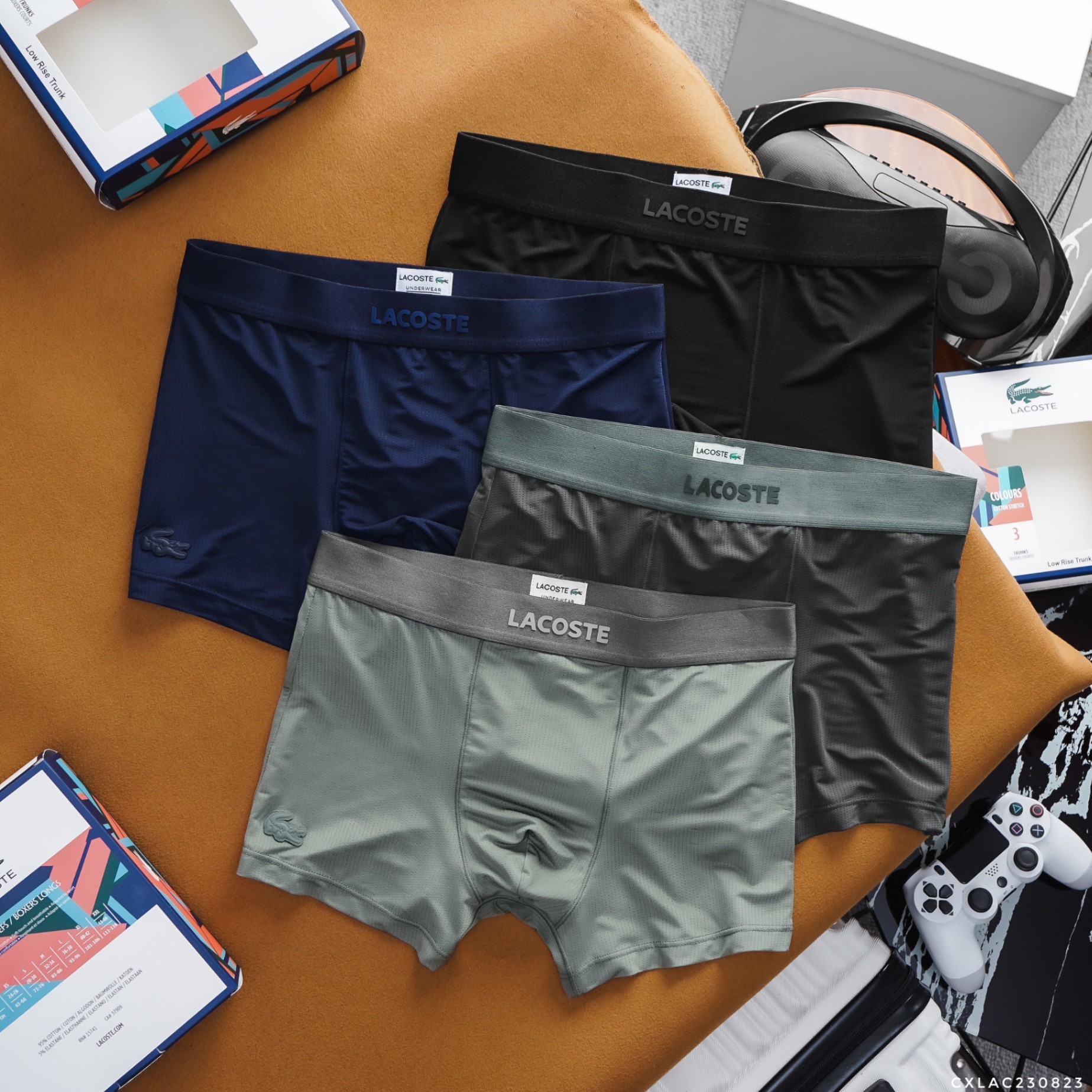 Quần Sịp Đùi Nam Boxer Lacoste new 2023, cạp chun vải lưới thoáng khí, 1 hộp random 3 màu, S36 - Hàng VNXK