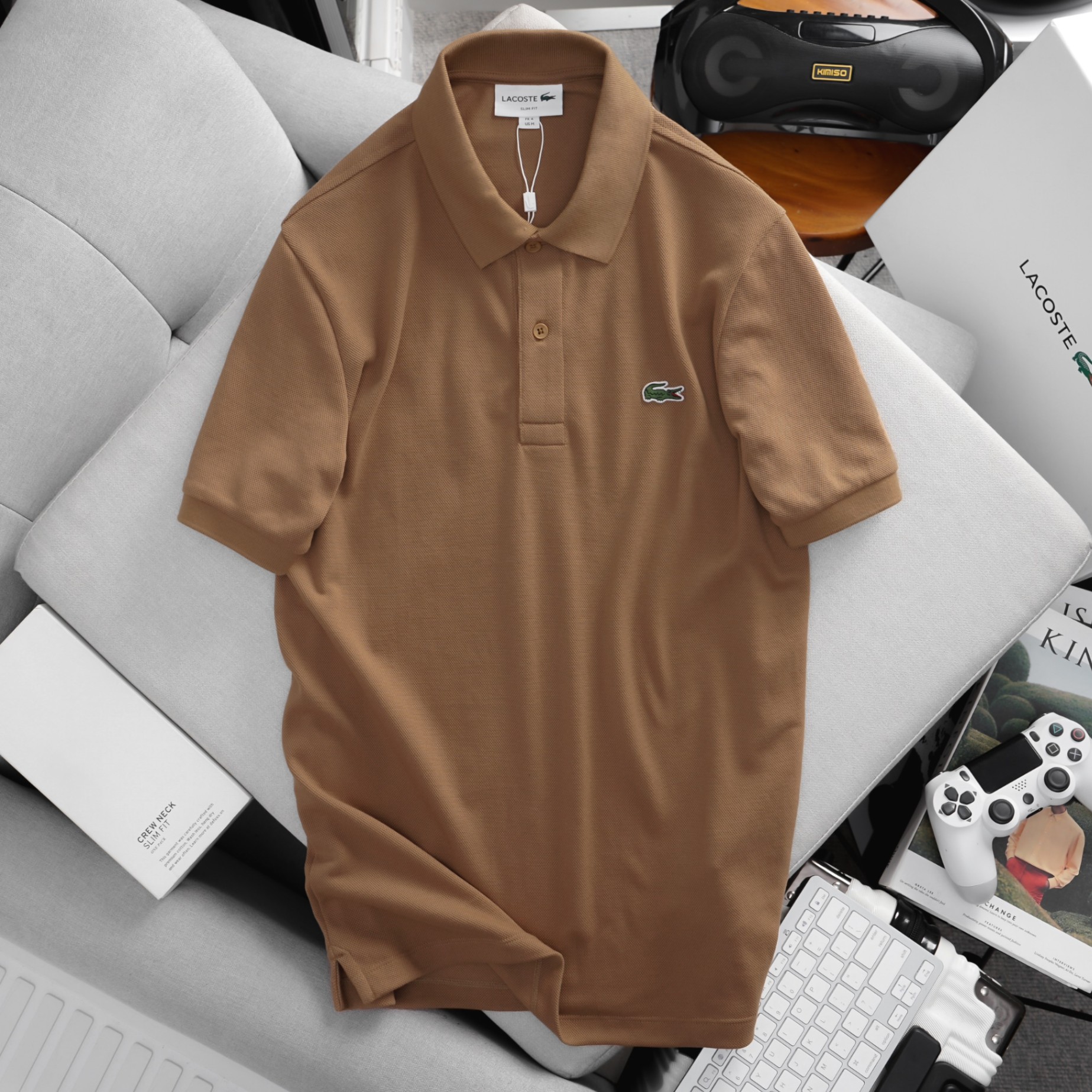 Áo Polo Nam Ngắn Tay Cổ Khuy, Lacoste Form Slim-Fit, chất vải