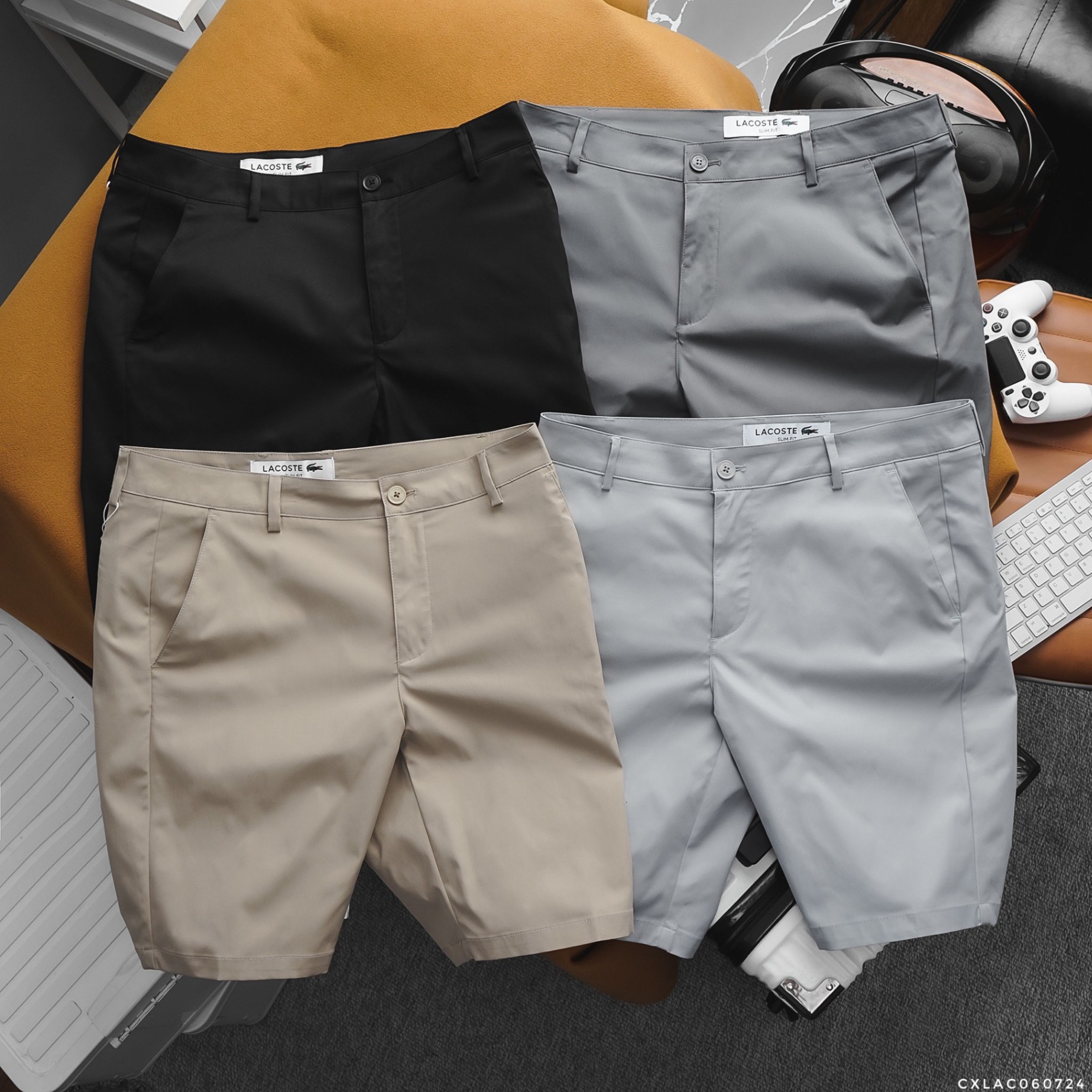 Quần Short Golf Nam Lacoste Khuy Cài, Form slim, vải golf xịn mướt đanh đặc dệt, Hàng VNXK - SGL41