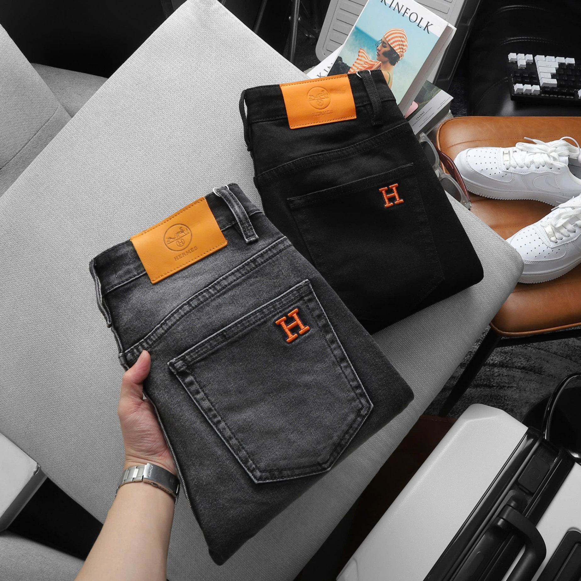 Quần Jean Dài Nam Hermes Đen Xám, Form Slim-Strecth, ống đứng, chất vải co dãn, ống 15,8-22,4cm, Hàng VNXK - HE21