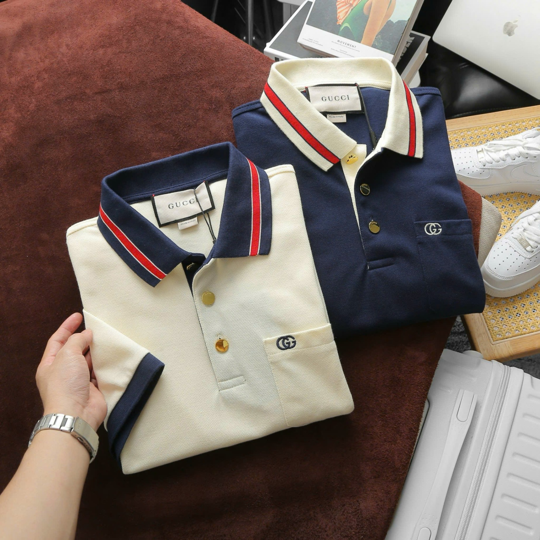 Áo Polo Nam Ngắn Tay GUCCI Cổ Viền, Form Slim-Fit, chất vải cotton pique hãng, dày dặn, Hàng VNXK - PG21