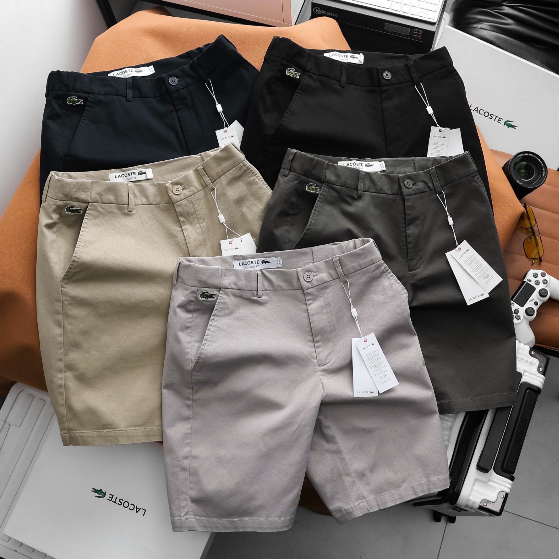 Quần Shorts Kaki Nam Lacoste Chino Shorts , Form Slim-Fit, chất vải kaki mềm mại co giãn, mát không bai dão - LCS01