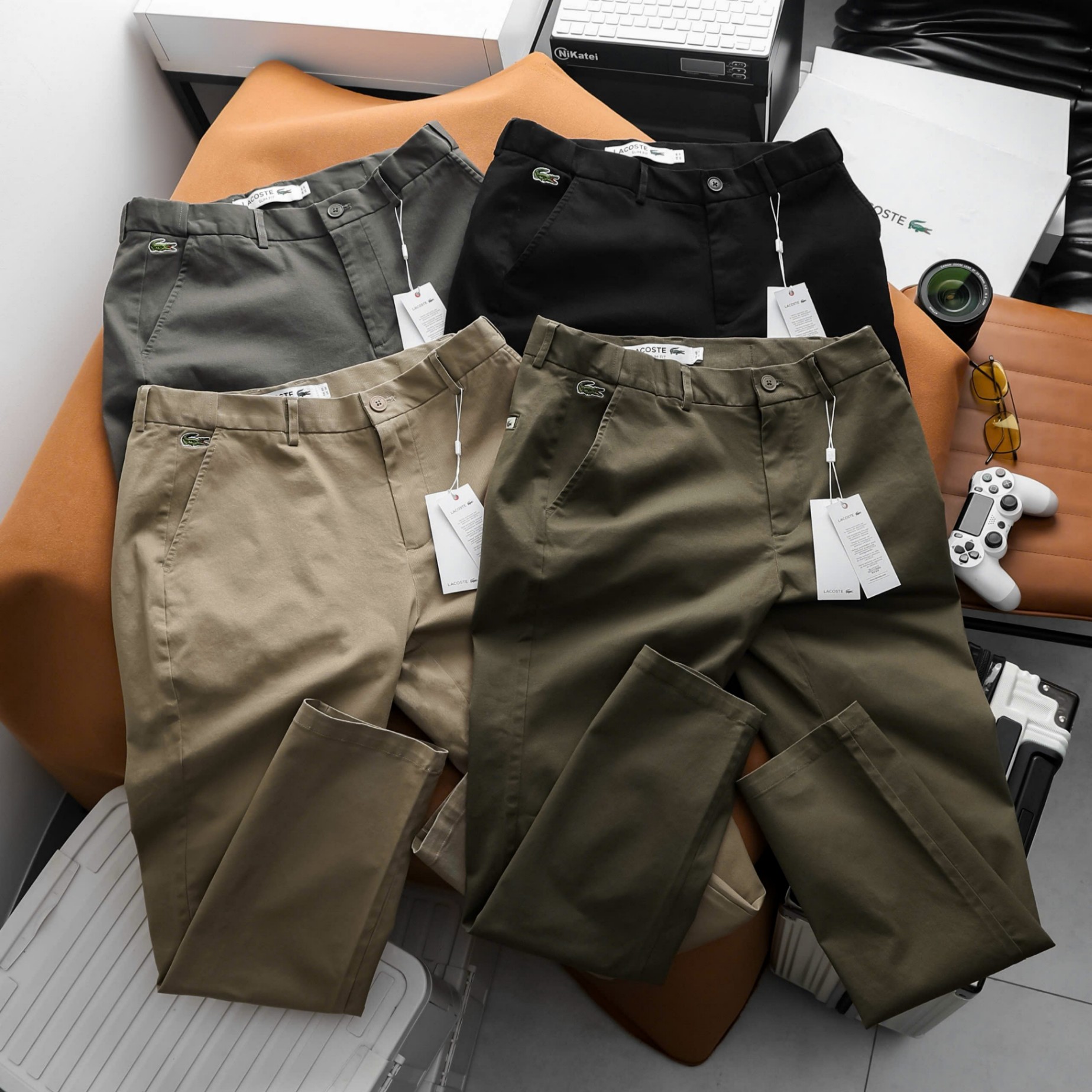 Quần Kaki Dài Nam Lacoste , Form Slim Fit, Chất Vải Kaki Cotton Co Giãn, ống quần 15 -17cm . Hàng VNXK - KLC1