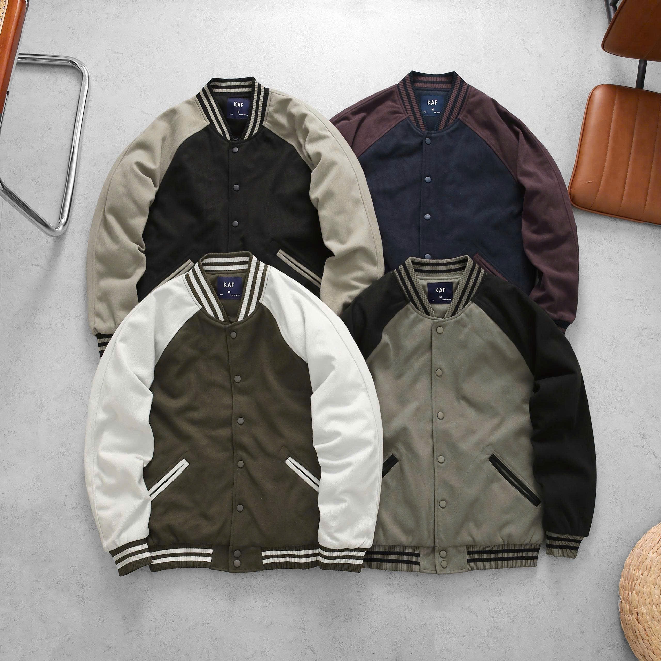 Áo Bomber dạ KAF cao cấp, chất dạ mịn phối màu tinh tế, lót chần bông tỉ mỉ, phụ kiện đồng màu, phom dáng nam tính chuẩn đẹp - ABD1