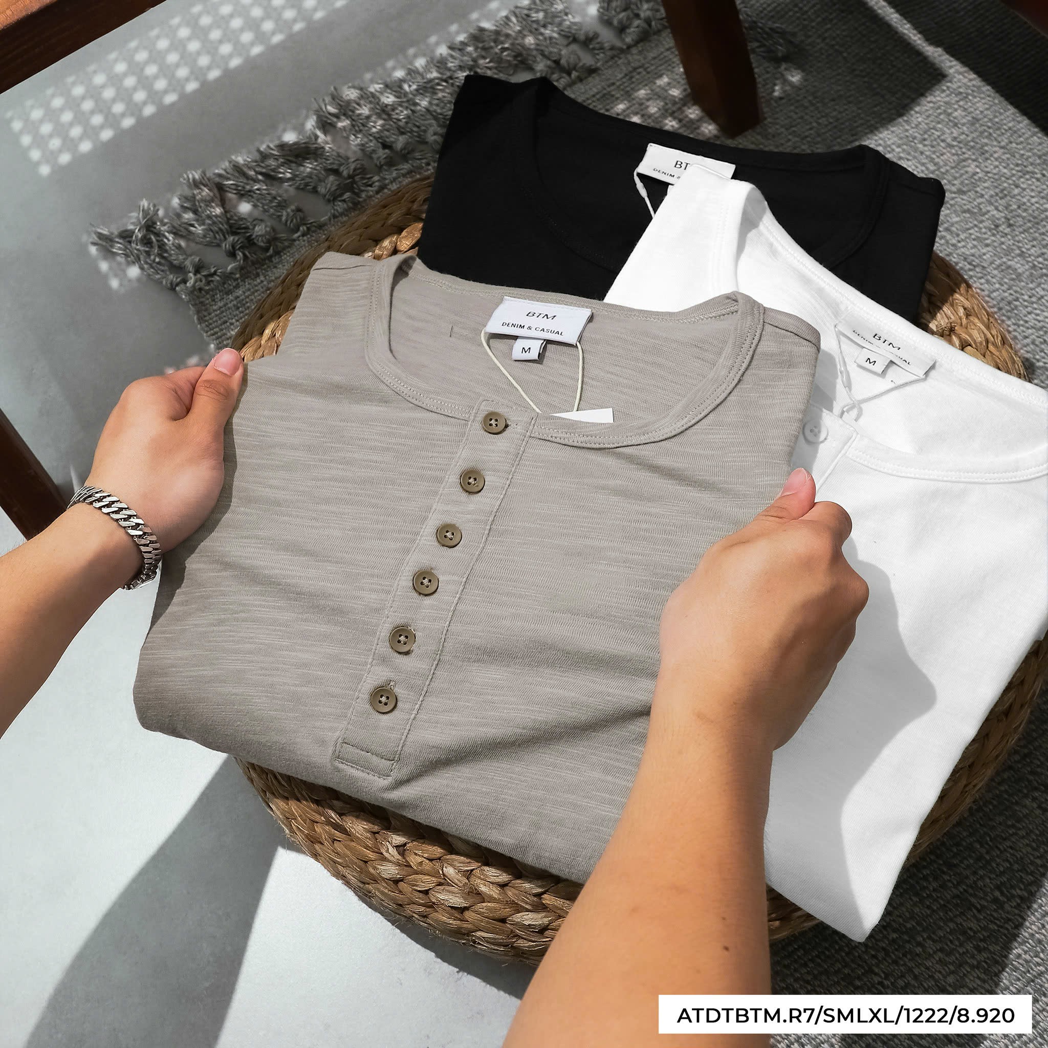 Áo Henley T-Shirt BTM chính hãng, form Simfit, chất liệu vải Cotton mềm mại giữ nhiệt tốt - HX01