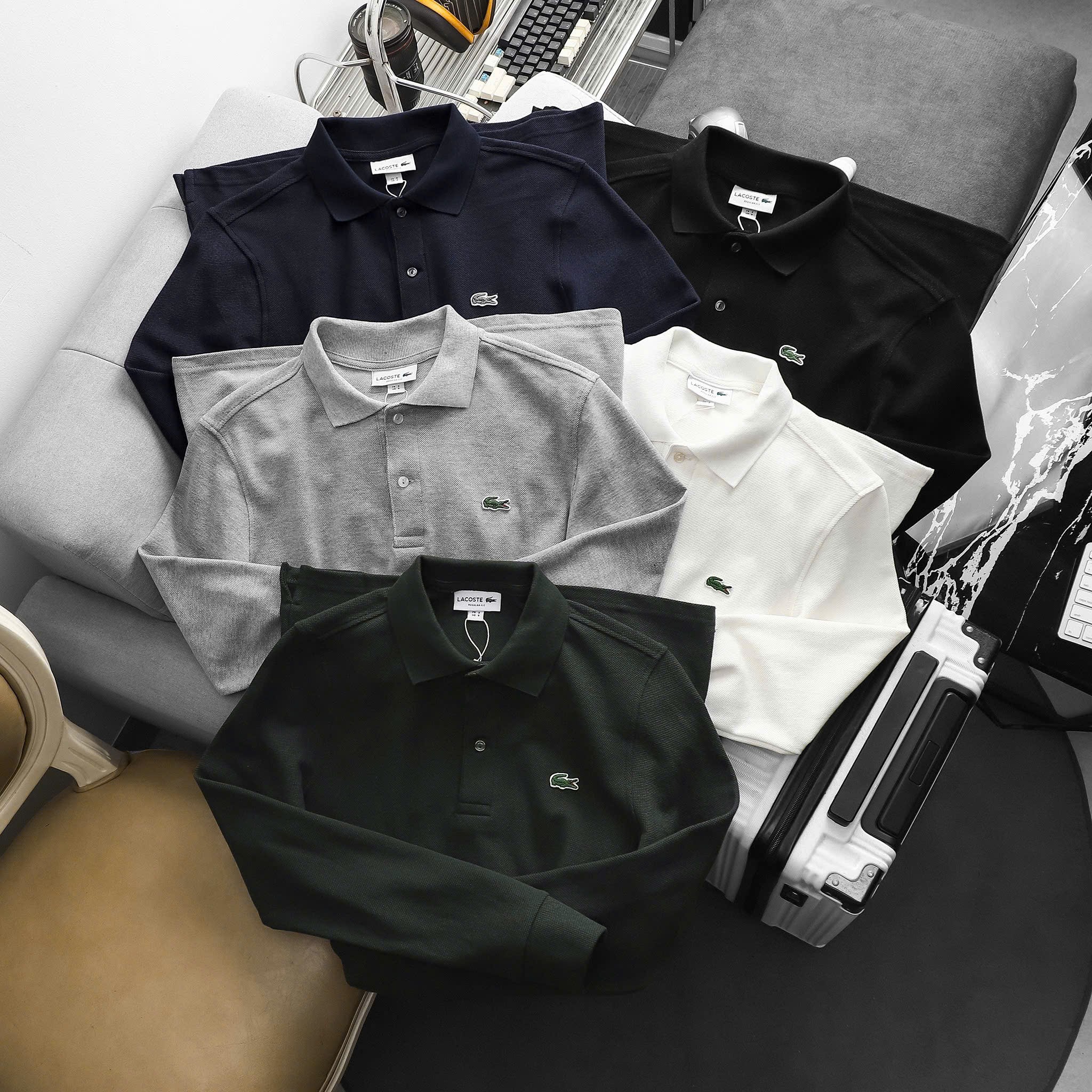 Áo Polo Dài Tay Lacoste Basic Trơn, Form Slim Fit, Chất liệu cotton Pique dày dặn, Hàng VNXK - PL133
