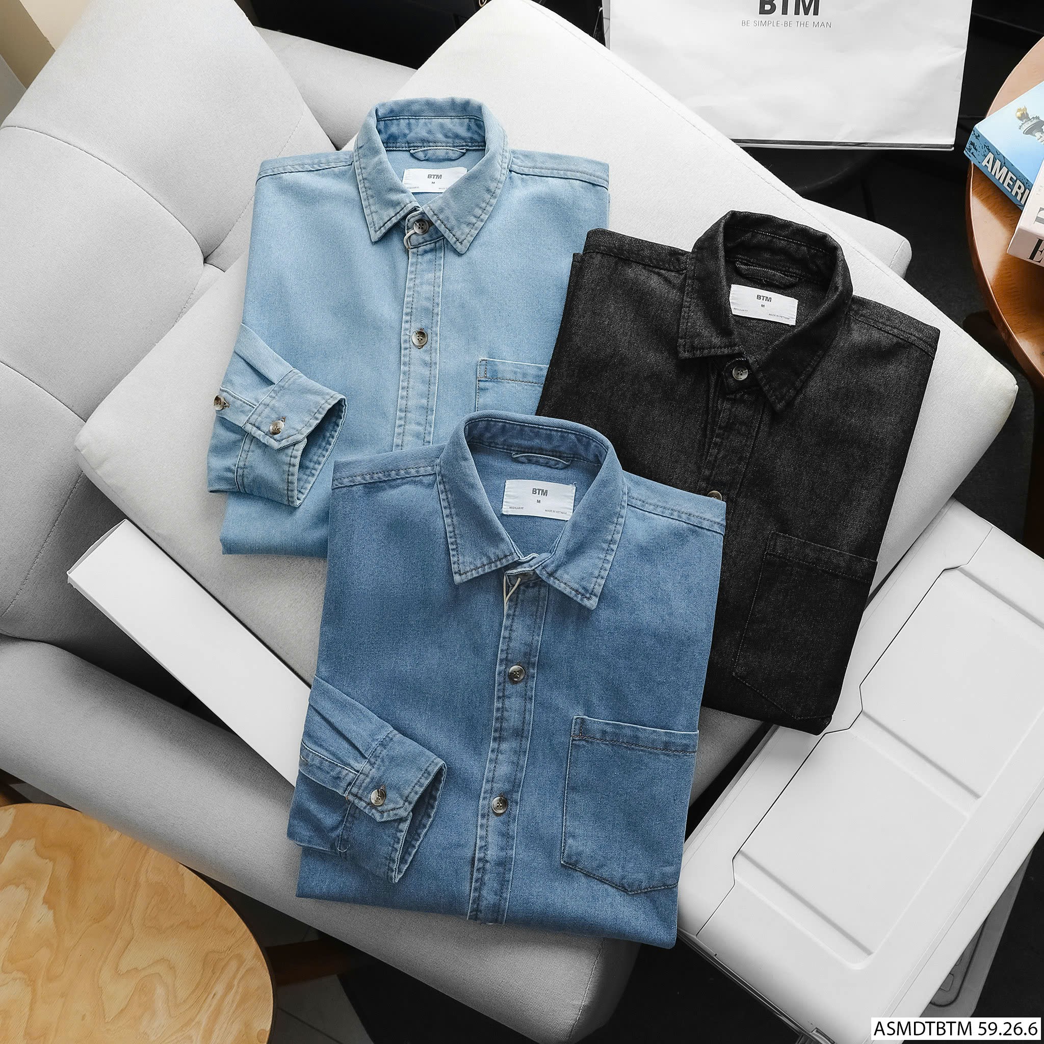 Áo Sơ Mi Denim Dài Tay Bentino, Form Slimfit, chất liệu denim co dãn mềm mịn - Hàng VNXK - SD333
