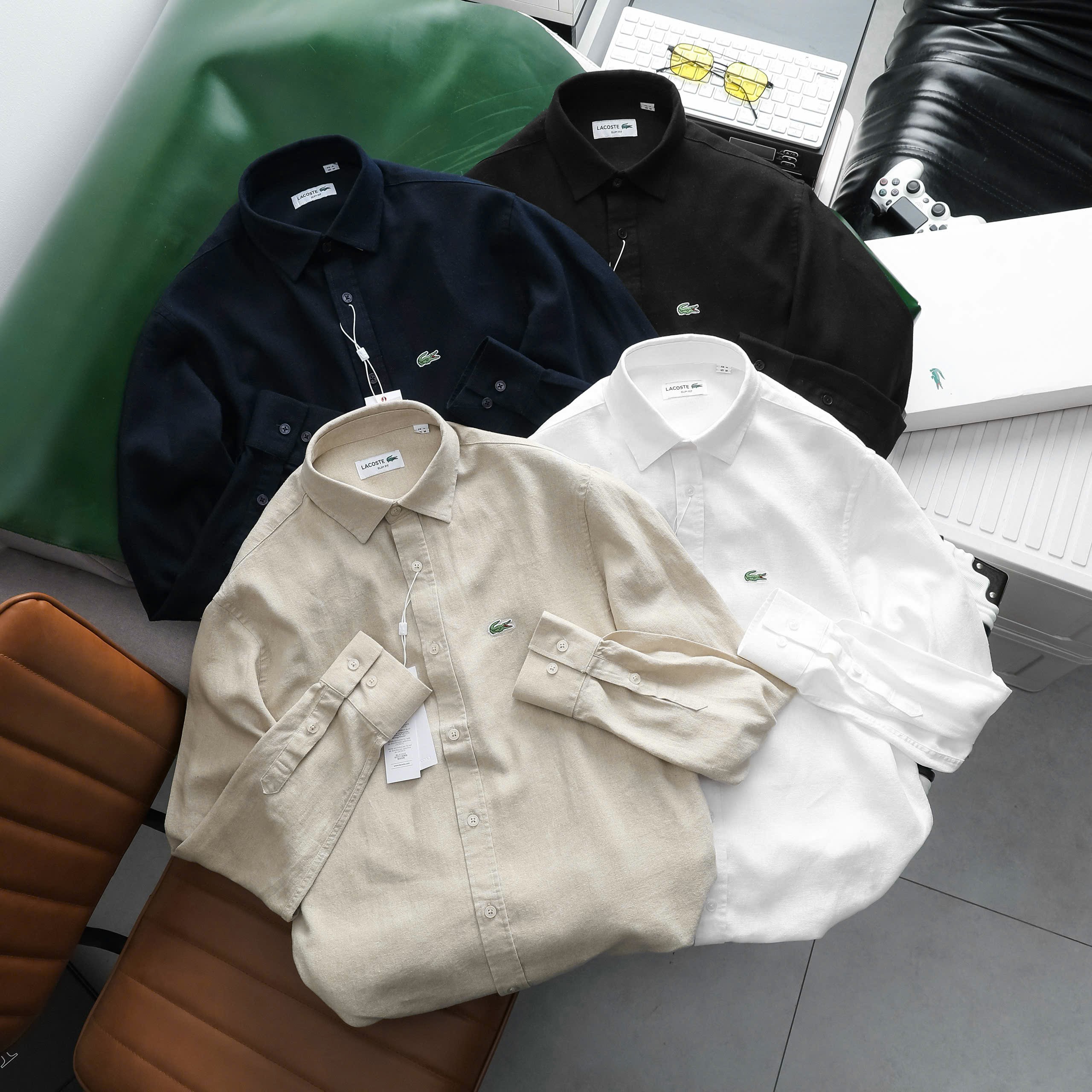 Sơ Mi Linen Lacoste Dài Tay 4 Màu , Vải linen chính phẩm, Nối chuyền dư xịn, Hàng VNXK - SMD1