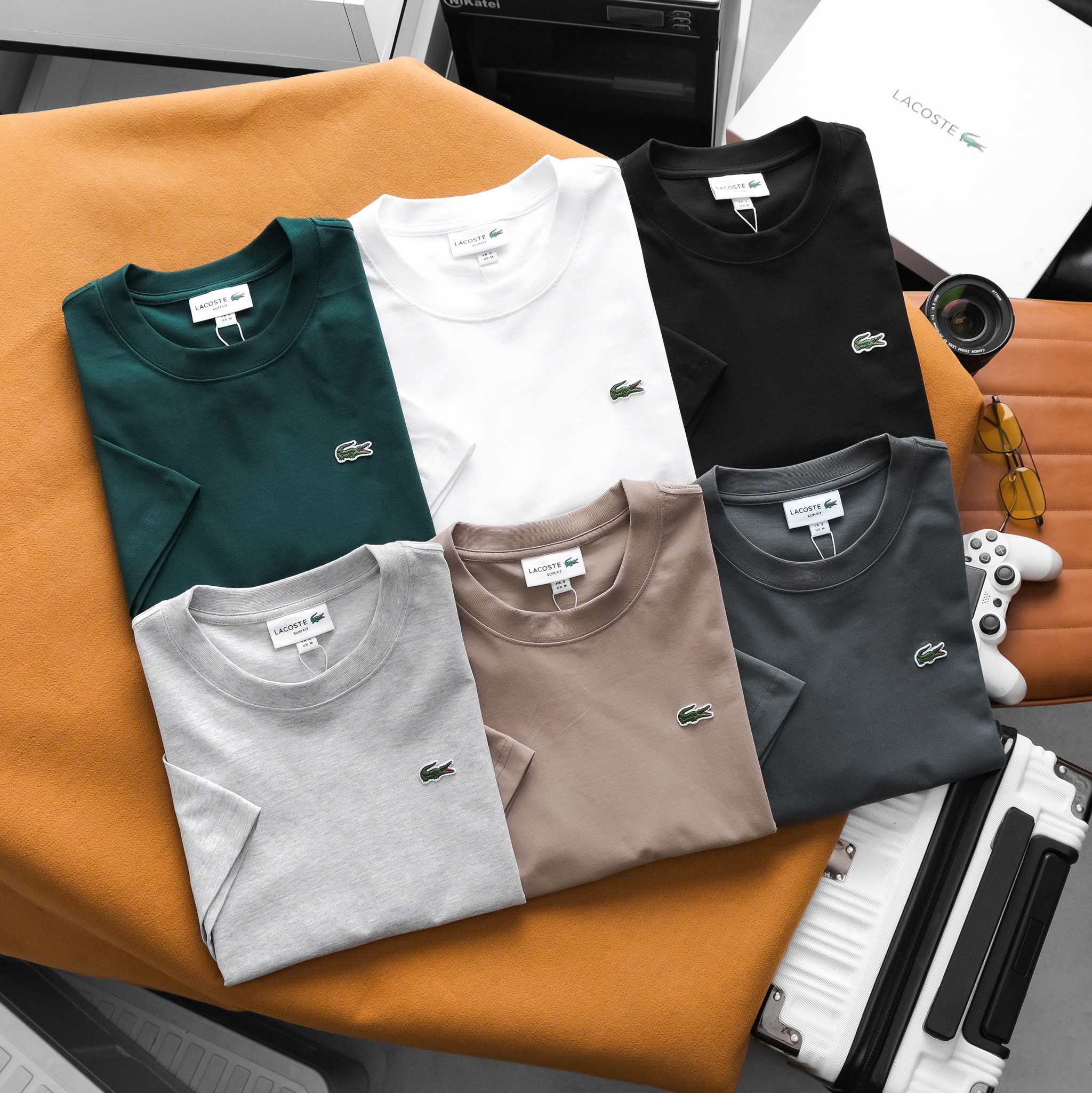 Áo Thun Nam Ngắn Tay Lacoste Trơn, Form Slim-Fit, vải COTTON lạnh co giãn 4 chiều, thấm hút mồ hôi tốt - LC1