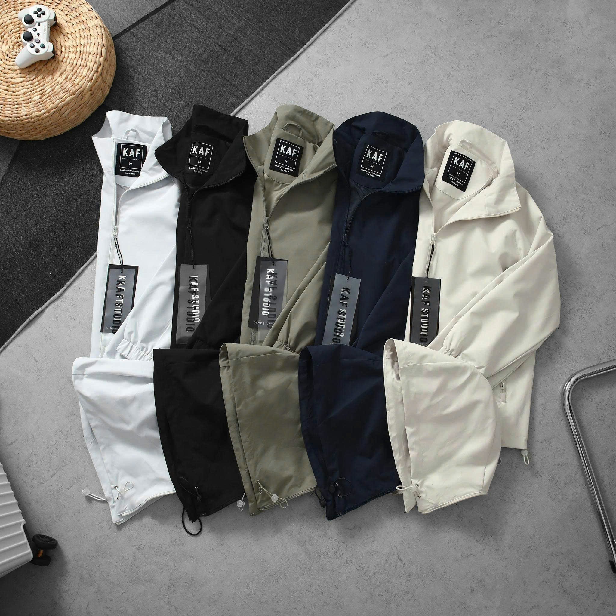 Áo khoác gió KAF Basic Original Chính Hãng, chất gió dày dặn chống nước, khoá cước ngược cực xịn Lót gió 2 lớp , mũ tháo được - NCX05