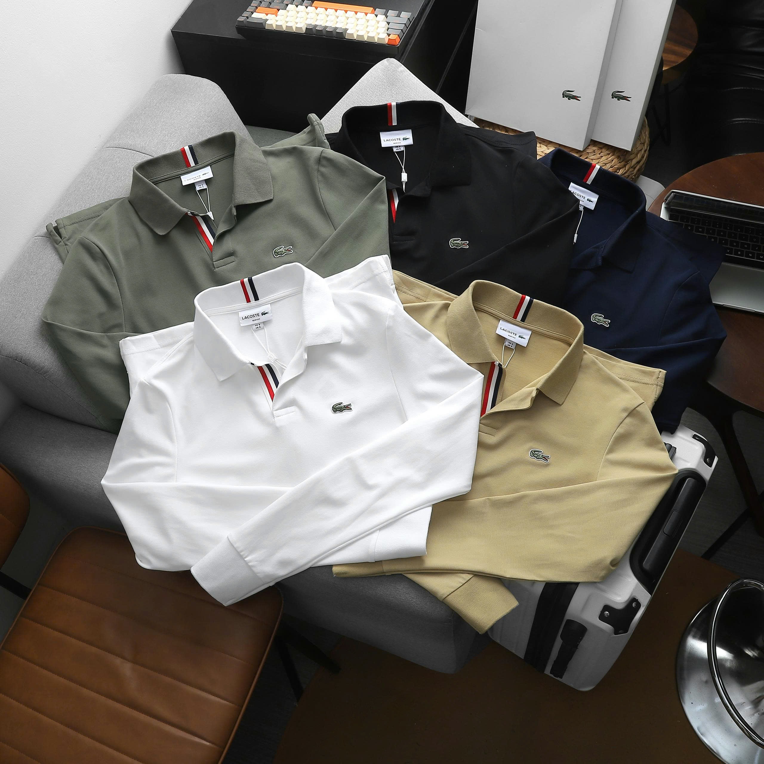 Polo dài tay LACOSTE NEW SS25, Chất cotton gai milan dày dặn, co giãn 4 chiều - Form slimfit, VNXK - PLD1