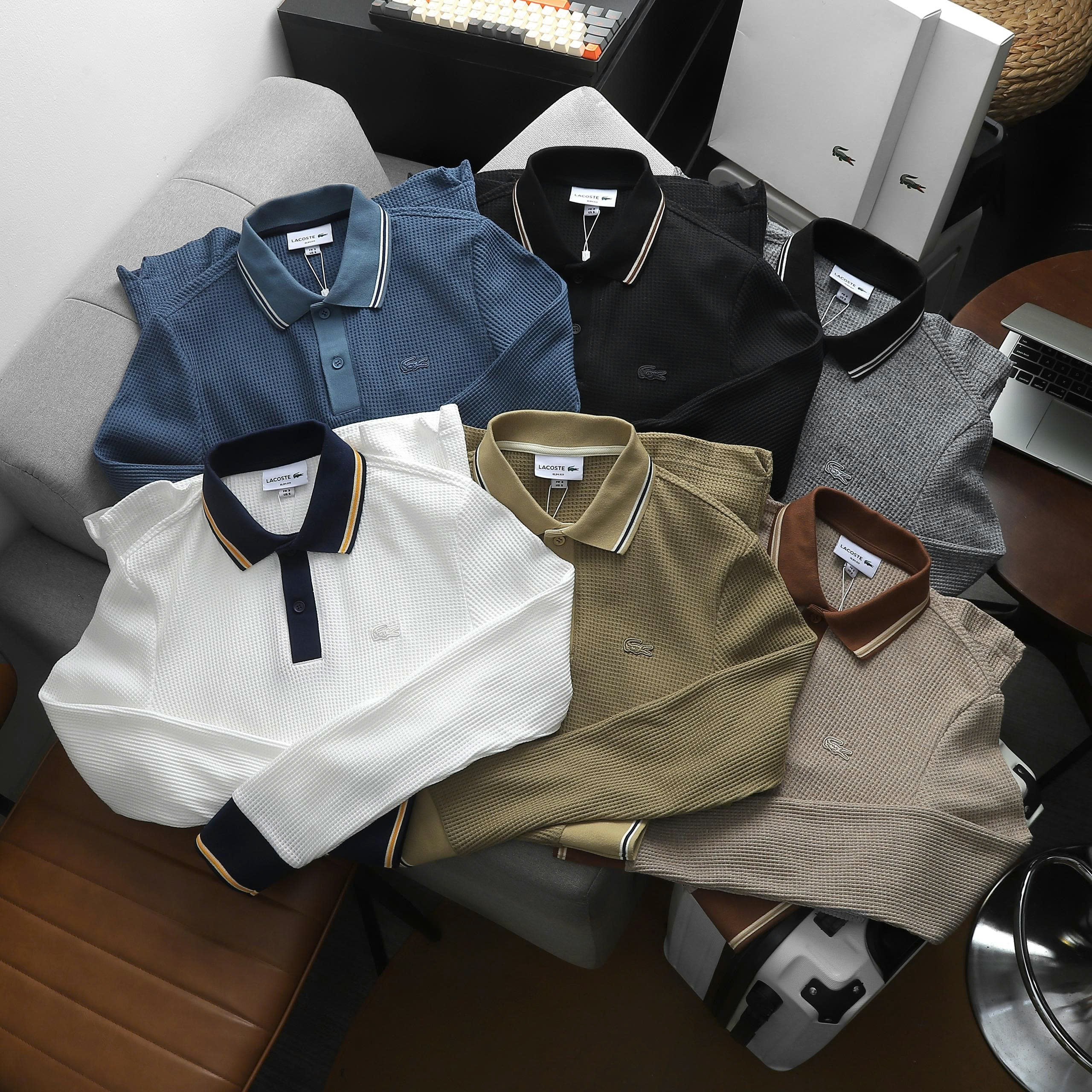 Polo len tổ ong dài tay Lacoste, form slim-fit, VNXK - PLL0