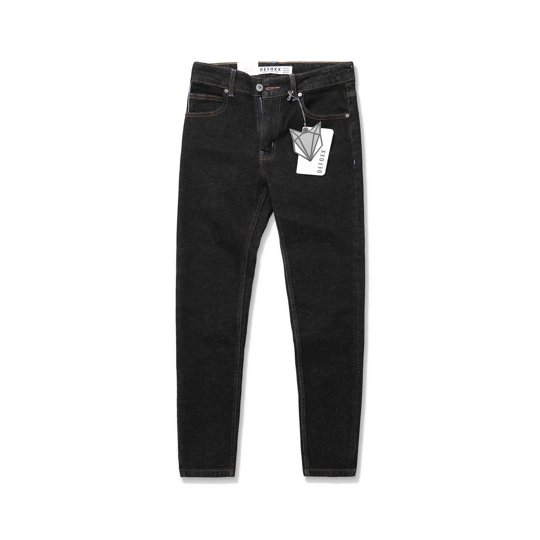 Quần Jean Dài Nam DEFOXX Màu Đen Tiêu Indigo, Form Slim-fit, chất vải co giãn mềm mại, ống 15-18cm, Hàng VNXK - JD15