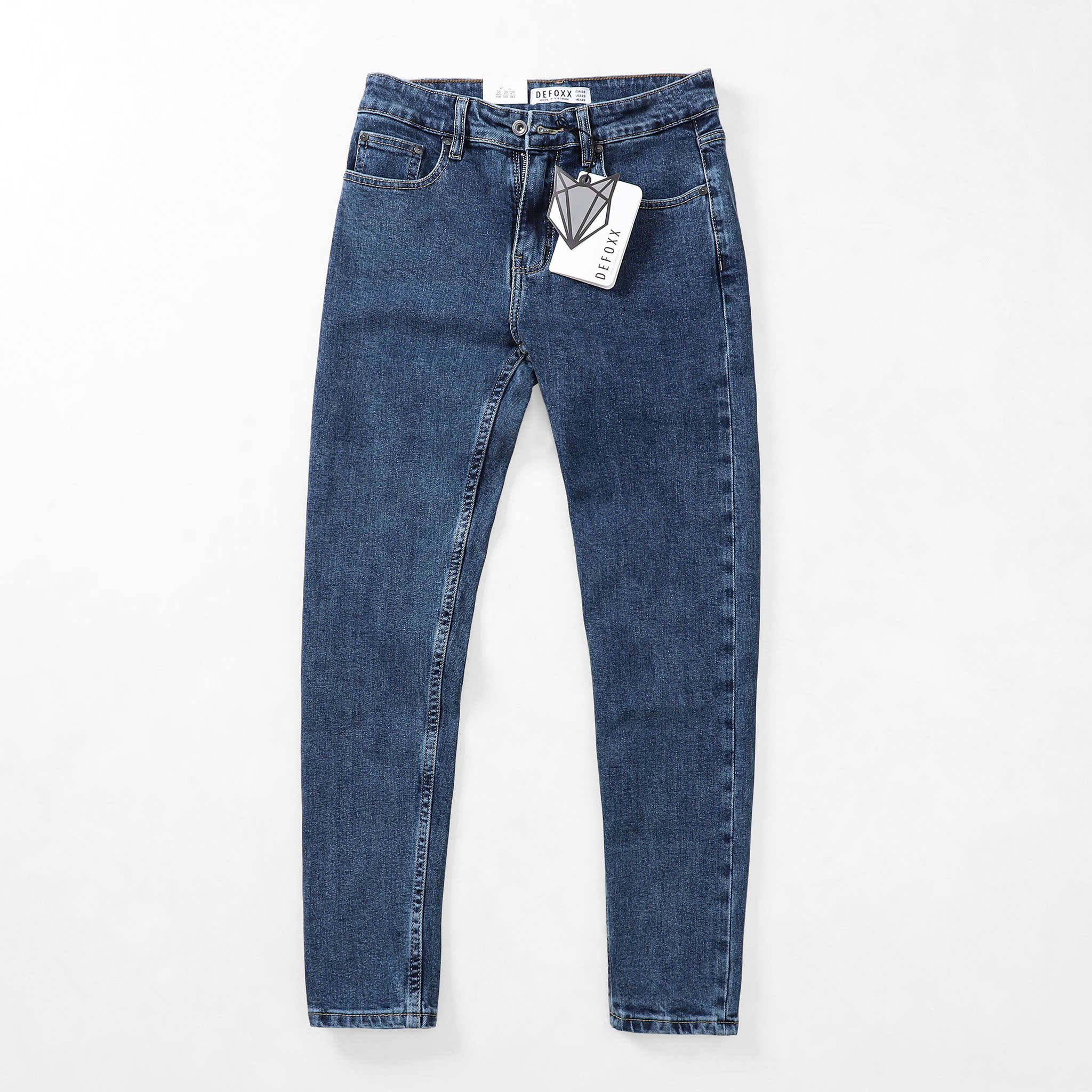 Quần Jean Dài Nam DEFOXX Màu Medium Blue Wash, Form Slim-fit, chất vải co giãn mềm mại, ống 15-18cm, Hàng VNXK - JD14