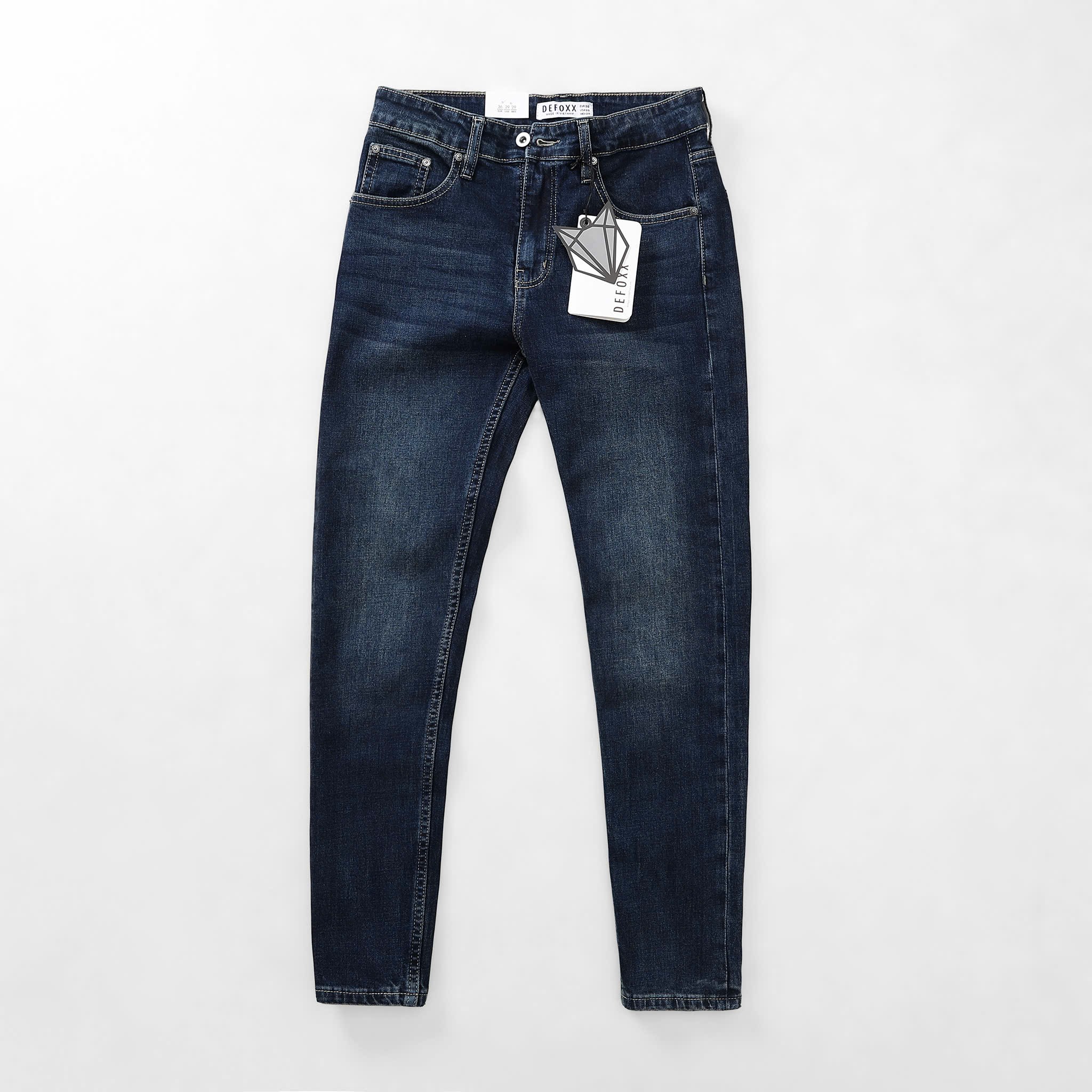Quần Jean Dài Nam DEFOXX Xanh Đậm, Form Slim-fit, chất vải co giãn mềm mại, ống 15-18cm, Hàng VNXK - JD12