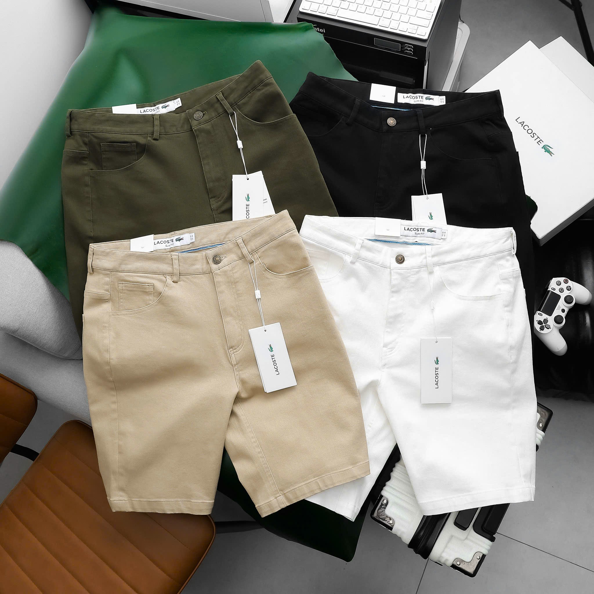 Short Kaki Jean Lacoste nối xịn bản đặc biệt 2025, Form slimfit, Chất vải chính phẩm 98% cotton 2% spandex, ống rộng không bó VNXK-SKL1