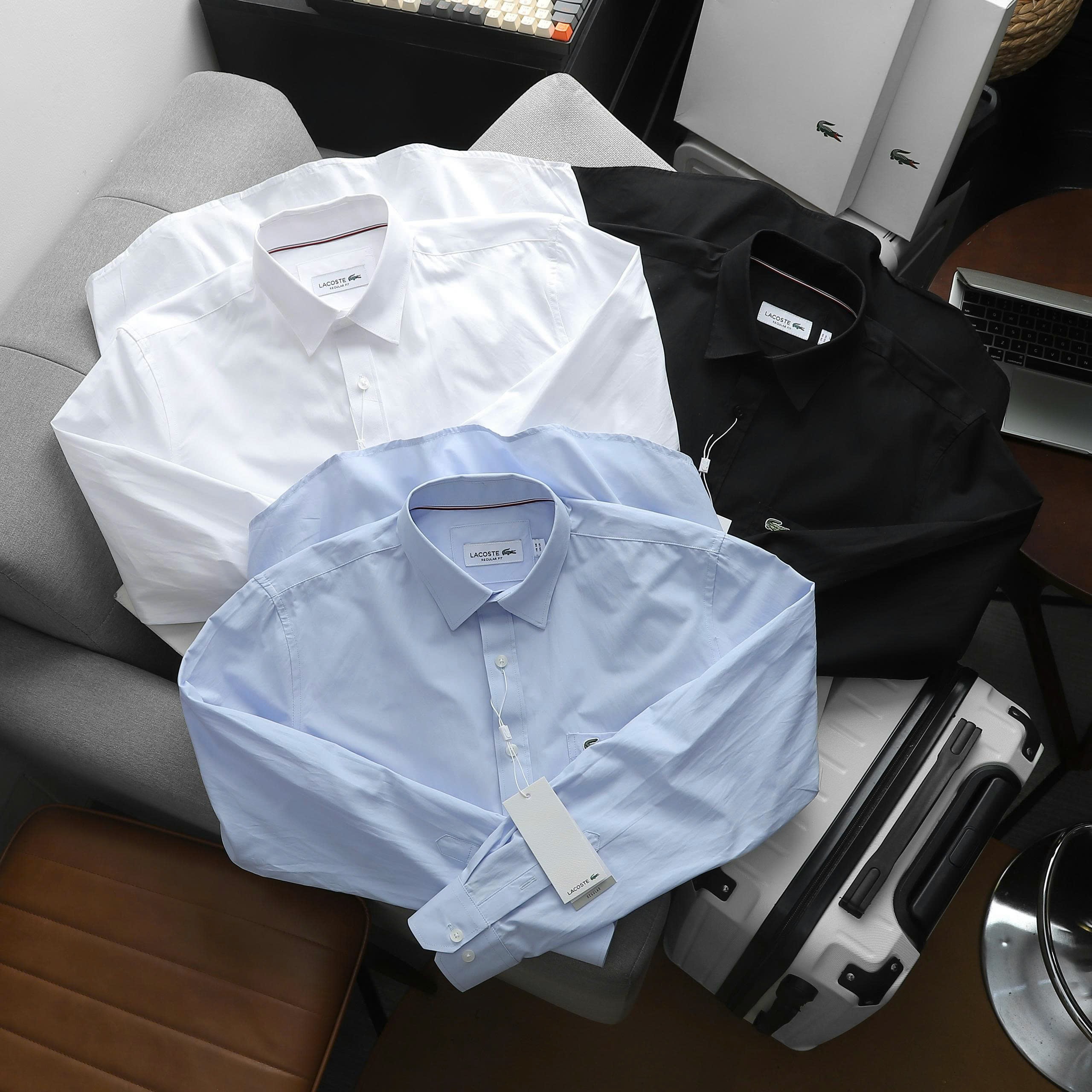 Sơ mi dài tay Lacoste New, Chất vải MODAL sợi sồi, Form Slim-Fit, thấm hút mồ hôi, hàng VNXK - SML1