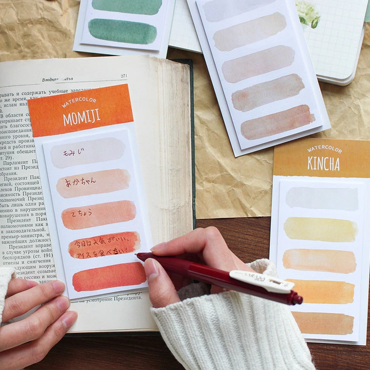 100 Tờ - Water Color Sticky Note - Giấy Nhớ Ghi Chú Màu Nước 5 Màu