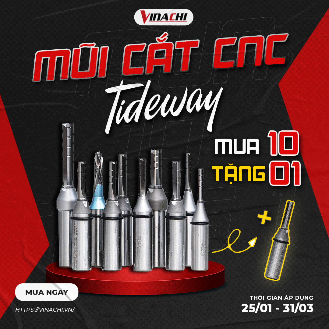 Vinachi độc quyền ưu đãi: Mua 10 tặng 1 mũi cắt CNC Tideway