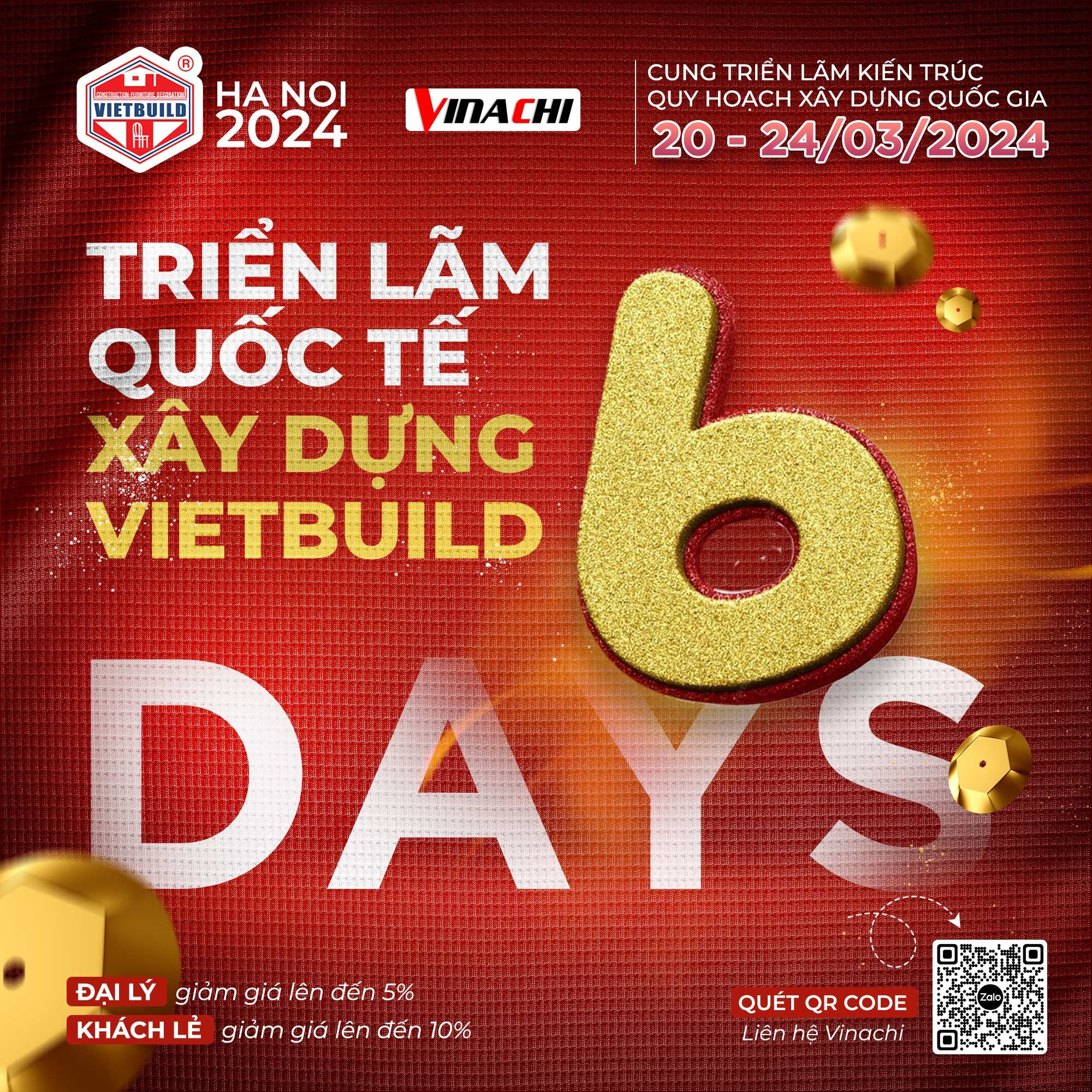 [6 ngày đếm ngược] Sự kiện TRIỂN LÃM QUỐC TẾ X Y DỰNG VIETBUILD HÀ NỘI 2024 - GIAI ĐOẠN 1 VỀ Triển Lãm Vietbuild  Thời gian diễn ra: 20/03/2024 - 24/03/2024 Địa chỉ: Cung Triển Lãm Kiến Trúc Xây Dựng Quốc Gia - 01 Đỗ Đức Dục, Quận Nam Từ Liêm, Hà Nội Với: 1500 gian hàng Triển lãm quốc tế VIETBUILD là sự kiện định kỳ hàng năm được tổ chức nhằm tôn vinh và giới thiệu những thành tựu, sự phát triển đa chiều của ngành xây dựng. Với hơn 20 năm kinh nghiệm trong việc tổ chức các hội chợ triển lãm, VIETBUILD không chỉ là điểm đến quan trọng trên bản đồ triển vọng của ngành công nghiệp, mà còn mang lại sự chú ý từ cả trong và ngoài nước. Với quy mô hoành tráng, VIETBUILD là điểm hội tụ của những sản phẩm, dịch vụ mới nhất và công nghệ tiên tiến nhất trong lĩnh vực xây dựng, trang trí nội thất - ngoại thất, bất động sản, thiết kế kiến trúc và quy hoạch đô thị. Sự đa dạng và phong phú của các hoạt động trong triển lãm càng làm nổi bật hơn tầm vóc quốc gia và quốc tế của sự kiện này. VIETBUILD không chỉ là nơi để doanh nghiệp giới thiệu sản phẩm và dịch vụ của mình, mà còn là nền tảng cho sự trao đổi, hợp tác và học hỏi giữa các chuyên gia, doanh nghiệp và người tiêu dùng. Đồng thời, sự kiện cũng đóng vai trò quan trọng trong việc thúc đẩy sự phát triển bền vững của ngành xây dựng và bất động sản tại Việt Nam. Sản Phẩm Độc Quyền Của Vinachi Tại Triển Lãm Chỉ còn 6 ngày nữa là đến sự kiện TRIỂN LÃM QUỐC TẾ X Y DỰNG VIETBUILD HÀ NỘI 2024. Hãy đến thăm GIAN HÀNG VINACHI tại khu A5, gian hàng 810 - 811 từ 20/03/2024 đến 24/03/2024. Đến với sự kiện hoành tráng này, Vinachi mang đến các trải nghiệm sản phẩm độc đáo từ thương hiệu Duratool và Duraval - thương hiệu độc quyền từ chúng tôi.  Ngoài ra chúng tôi còn giới thiệu chi tiết về các sản phẩm: Thiết bị dùng hơi: Khám phá sự tiện lợi và hiệu suất cao từ các thiết bị dùng hơi chúng tôi cung cấp.  Công cụ, dụng cụ làm mộc: Tìm hiểu về dụng cụ làm mộc chất lượng, giúp công việc của bạn trở nên dễ dàng và chính xác hơn.  Mũi soi và Phụ kiện mộc: Nâng cao kỹ năng làm mộc của bạn với các mũi soi và phụ kiện mộc đa dạng.  Máy cầm tay: Các máy cầm tay đa năng, bền bỉ sẽ là trợ thủ đắc lực cho mỗi người thợ. Ưu Đãi Đặc Biệt Tại Triển Lãm Đại lý: Hưởng mức giảm giá lên tới 5% cho các nhóm sản phẩm nhất định. Khách lẻ: Hưởng mức giảm giá lên tới 10% cho các nhóm sản phẩm nhất định. Đừng bỏ lỡ cơ hội để sở hữu các sản phẩm chất lượng với giá ưu đãi!, VINACHI mong được chào đón bạn tại sự kiện triển lãm VIETBUILD 2024 lần này! ____________________ Thông tin liên hệ:  Hotline/zalo: 0962.118.008 Website: https://vinachi.vn/   Fanpage: www.facebook.com/ketnoidaily