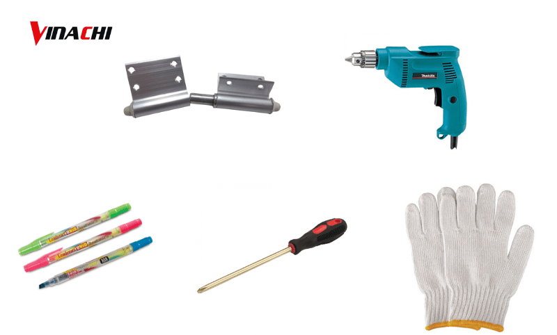Một số dụng cụ cần chuẩn bị để lắp đặt bản lề cửa nhôm