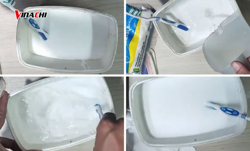 Đổ keo vào thùng rồi từ từ thêm nước và khuấy đều