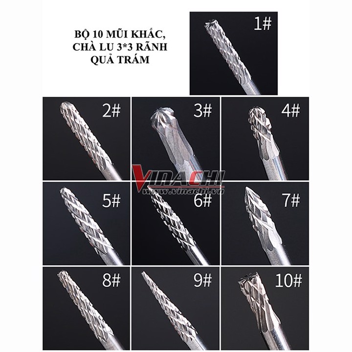 Bộ 10 mũi khắc chà lu - Công cụ hỗ trợ khắc ưu việt