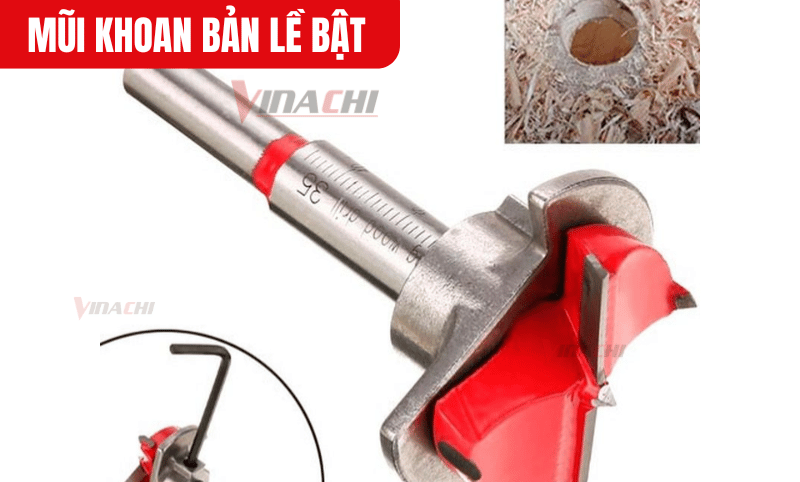 Mũi khoan bản lề bật kiểu 1 có lục lăng đi kèm, hỗ trợ điều chỉnh và tháo lắp một cách nhanh chóng