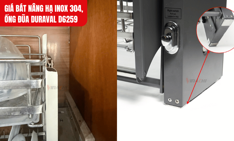 Chân hộp lực bằng inox 304, không bị han gỉ giúp giá bát luôn chắc chắn, chịu lực tốt hơn các mẫu giá bát thông thường