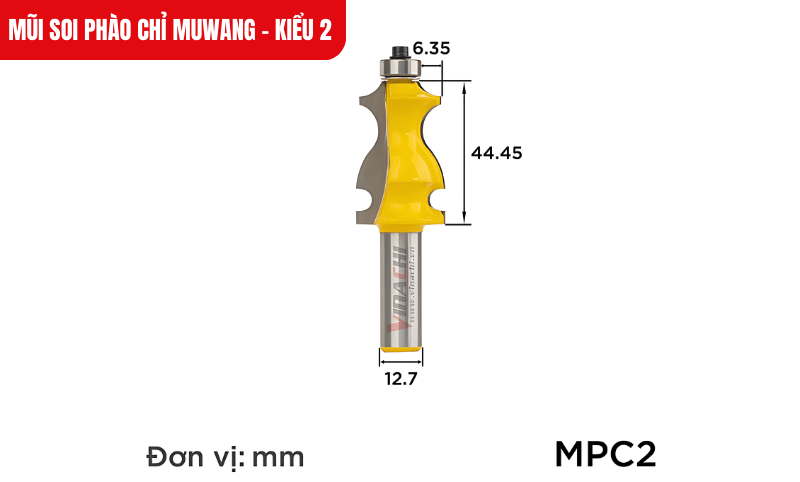 Kích thước chi tiết của mũi soi phào chỉ Muwang - kiểu 2