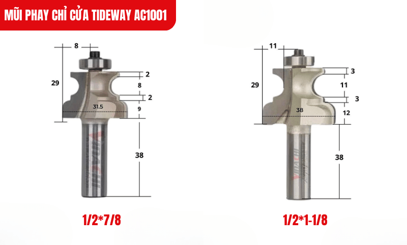 Mũi phay chỉ cửa Tideway AC1001 với thân thép chịu lực và lưỡi hợp kim Đài Loan sắc bén