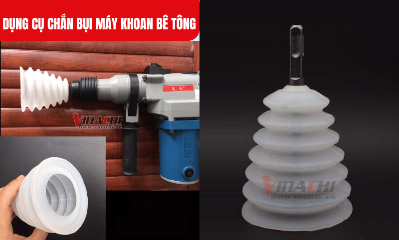 Khi lắp gioăng cao su vào mũi khoan, đẩy sát vào đầu máy khoan để giữ phễu không bị tuột