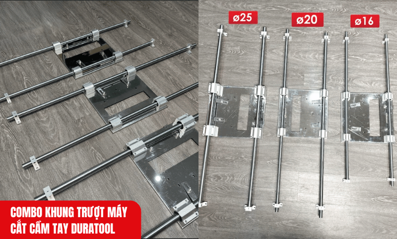 Combo khung trượt máy cắt cầm tay Duratool nổi bật với chất liệu khung trượt thép mạ crom và mặt bàn inox