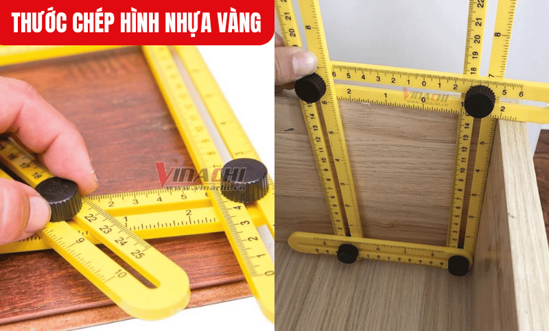 Thước chép hình nhựa vàng phù hợp để tạo bố cục và căn chỉnh cho các chất liệu như gạch, đá, gỗ, kim loại