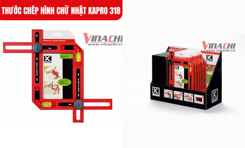 Thước chép hình chữ nhật Kapro 318 thiết kế gồm hai thước góc vuông lồng vào nhau