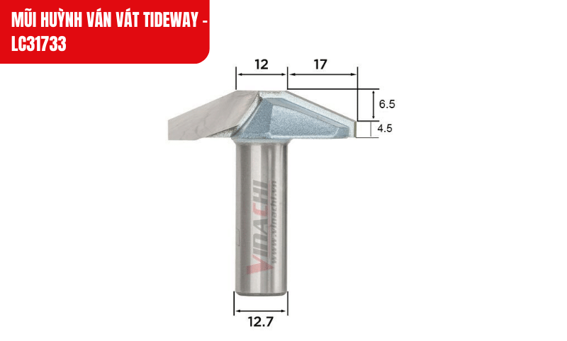 Kích thước chi tiết của mũi huỳnh ván vát Tideway - LC31733