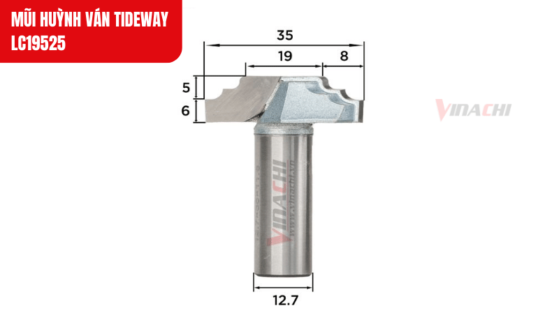 Kích thước chi tiết của mũi huỳnh ván Tideway LC19525