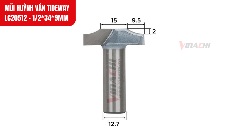 Kích thước chi tiết của mũi huỳnh ván Tideway LC20512