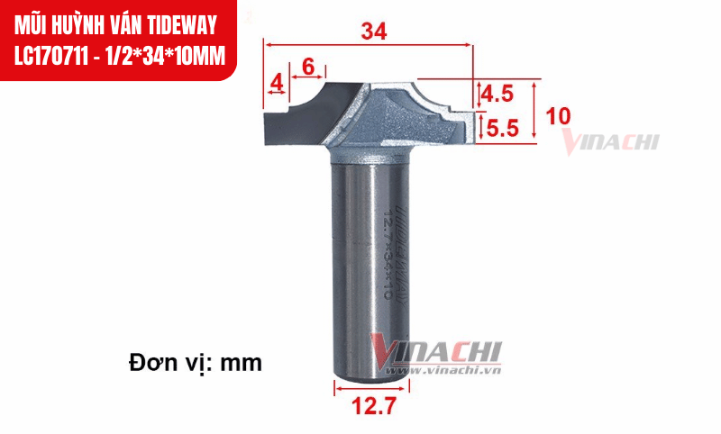 Kích thước chi tiết của mũi huỳnh ván LC170711