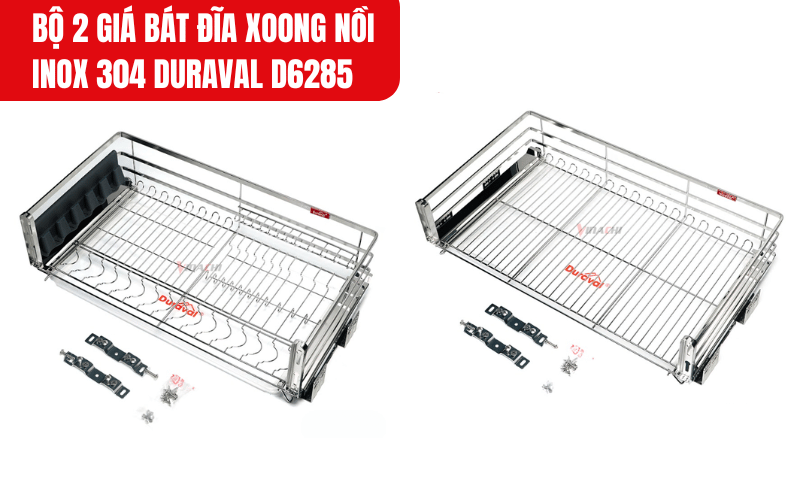 Bộ sản phẩm bao gồm khay hứng nước, giá úp cốc, ốc vít, phụ kiện lắp đặt đầy đủ