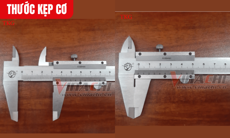 Thiết kế với hai hàm kẹp và chốt vặn cố định giúp đo đạc ổn định, tránh sai số