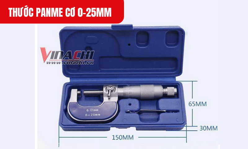Kích thước chi tiết của sản phẩm Thước Panme cơ 0-25mm