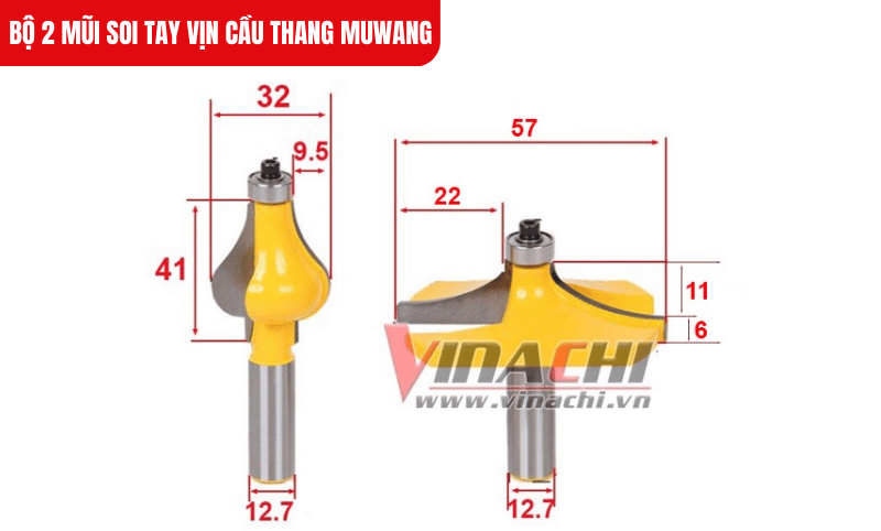 Kích thước chi tiết của bộ 2 mũi soi tay vịn cầu thang Muwang