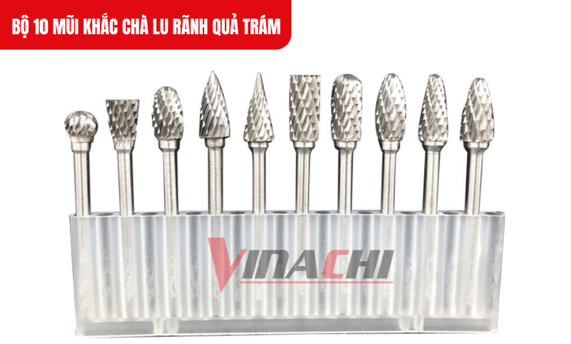 Bộ 10 mũi khắc chà lu rãnh quả trám dễ bị mòn khi làm việc trên các vật liệu quá cứng