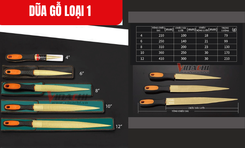 Kích thước chi tiết của sản phẩm Dũa gỗ loại 1