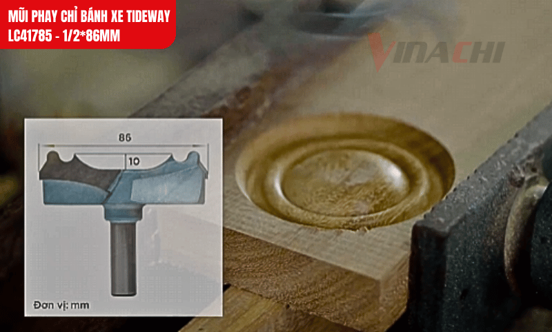 Độ nhấn sâu 10mm đảm bảo tạo rãnh tròn đều, phù hợp phôi gỗ dày từ 2cm