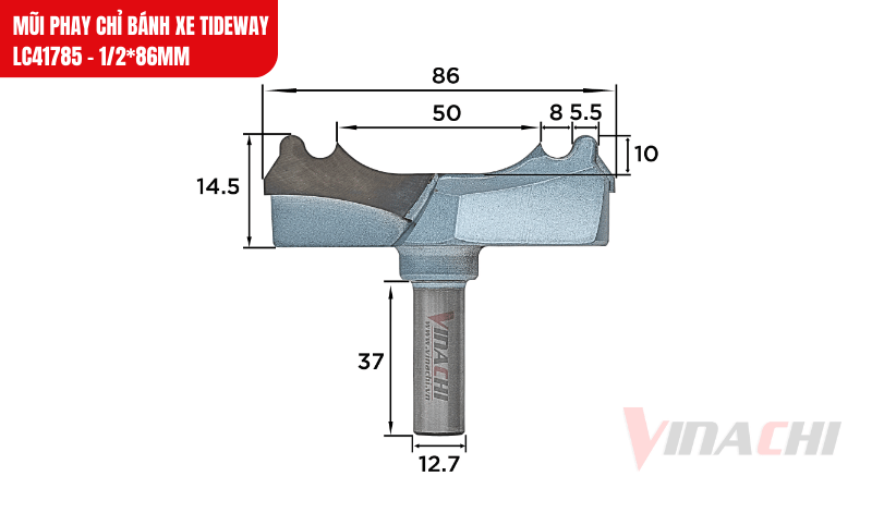 Kích thước chi tiết của mũi phay chỉ bánh xe Tideway LC41785