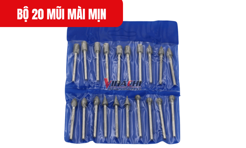 Bộ gồm 20 mũi mài mịn với các hình dạng chuyên biệt