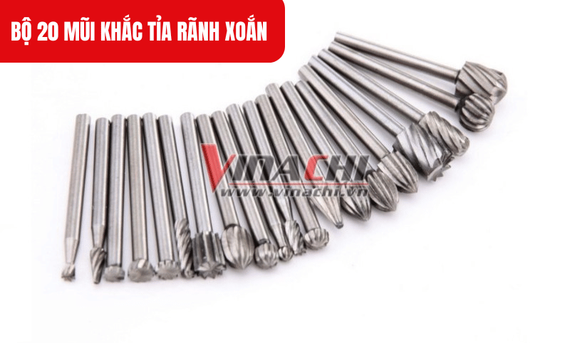 Bộ gồm 20 đầu mũi với nhiều kiểu dáng nhọn, phẳng, lớn, nhỏ