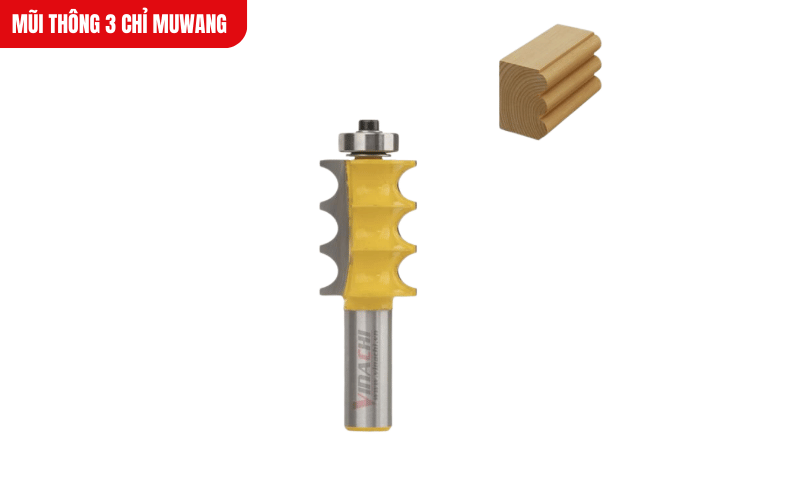Thân thép chịu lực của mũi thông 3 chỉ Muwang đảm bảo độ bền cao khi gia công gỗ